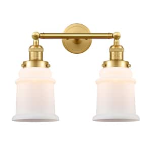 Canton 16.5 in. 2-Light Satin Gold Vanity Light with Matte White Glass Shade