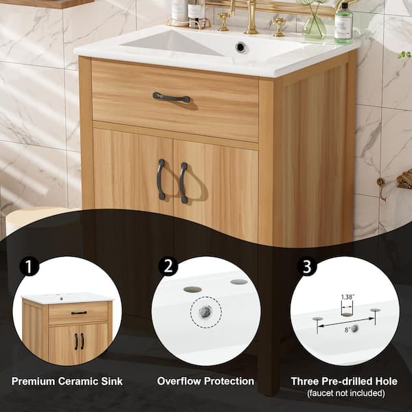 Virubi 24 in. W Acacia Wood Single Sink Bath Vanity with White