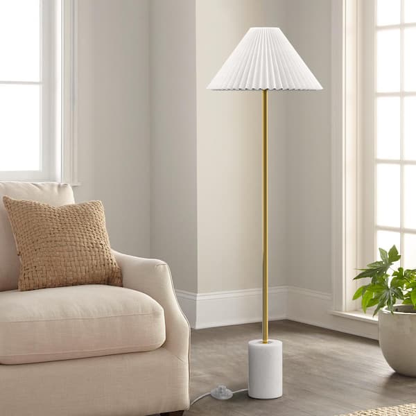 Alderston 64 in. White Marble Base Standard Floor Lamp with White Linen Lampshade.
