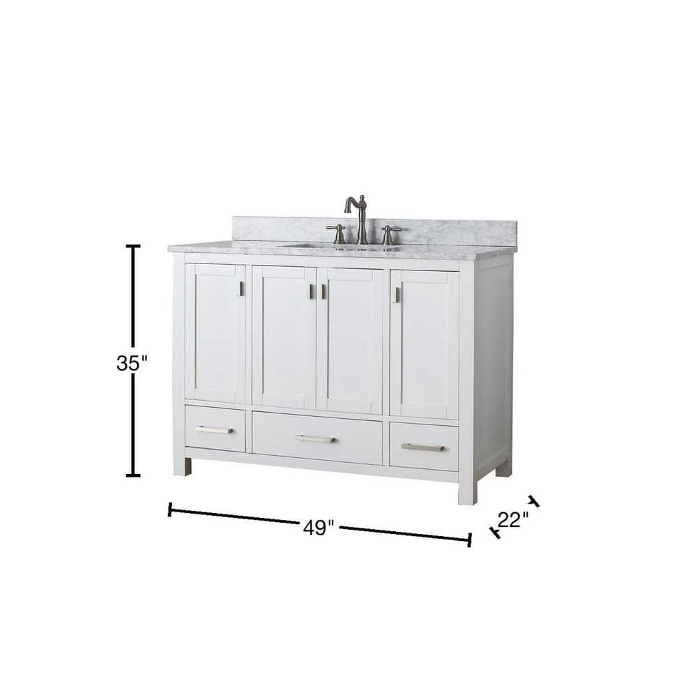White Engineered Wood Single Vanity with Stone Top