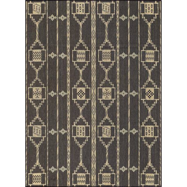 nuLOOM Claudia Tribal Striped Fringe Charcoal 5 ft. x 8 ft. Indoor/Outdoor Patio Area Rug