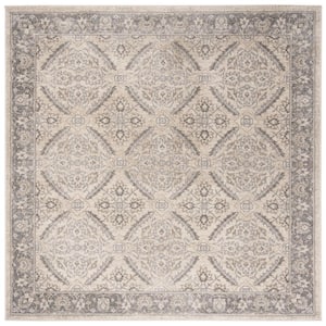 Brentwood Cream/Gray 5 ft. x 5 ft. Square Antique Floral Border Area Rug