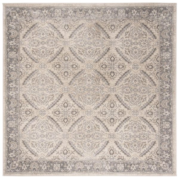 SAFAVIEH Brentwood Cream/Gray 7 ft. x 7 ft. Square Floral Border Antique Area Rug