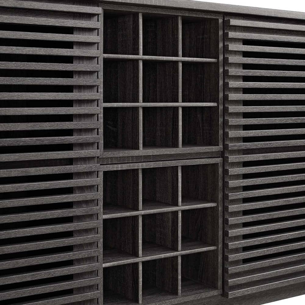 Charcoal Mid-Century Modern Wine Bar Cabinet with Walnut Grain
