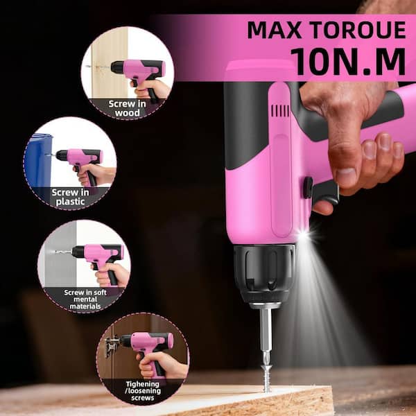 Laybus 188-Pcs Pink Tool Set Drill Set with Pink Cordless Drill