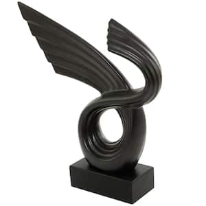 5 in. x 15 in. Black Polystone Wing Abstract Sculpture with Black Base