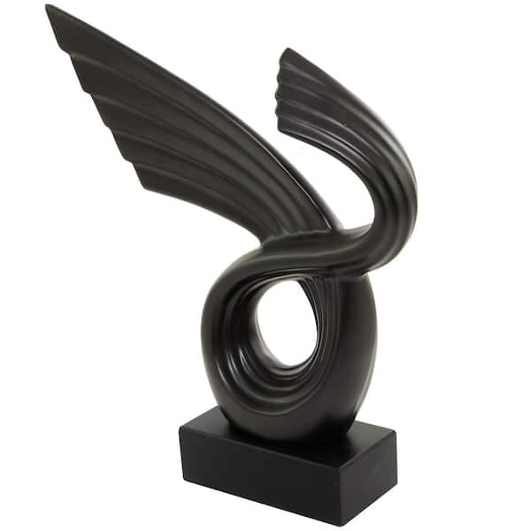 Litton Lane 5 in. x 15 in. Black Polystone Wing Abstract Sculpture with Black Base