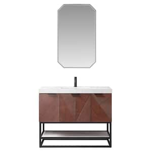 Mahon 42 in. W x 22 in. D x 33.9 in. H Single Sink Bath Vanity in Walnut with White Grain Composite Stone Top and Mirror