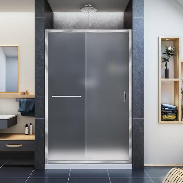 DreamLine Infinity-Z 36 in. x 48 in. Semi-Frameless Sliding Shower Door in Chrome with Center Drain White Acrylic Base