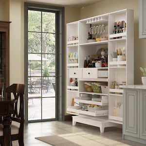 White Wood 31.5 in. W Buffet Kitchen Wine Cabinet With Double Doors, Pull-out Wine Rack, Drawers