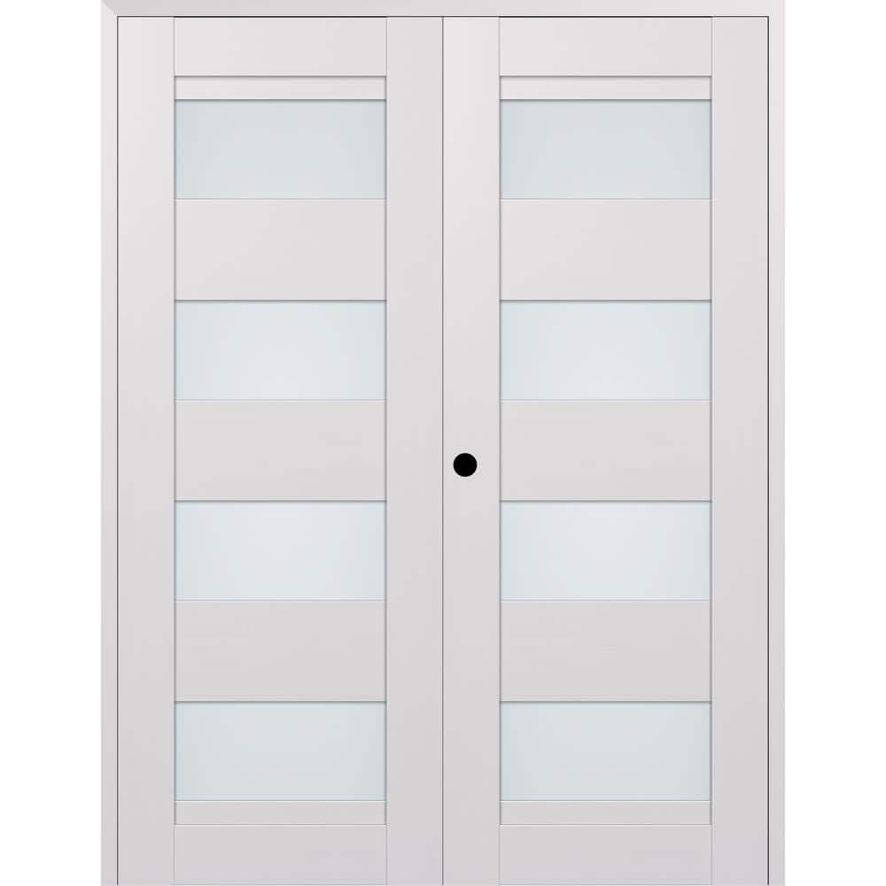 Della 48 in. x 80 in. Right Handed Active 4-Lite Frosted Glass Bianco Noble Wood Composite Double Prehung French Door price history on PriceWatchPro