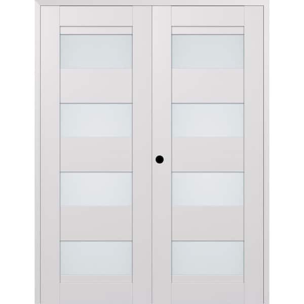 Della 48 in. x 96 in. Right Hand Active 4-Lite Frosted Glass Bianco Noble Wood Composite Double Prehung Interior Door