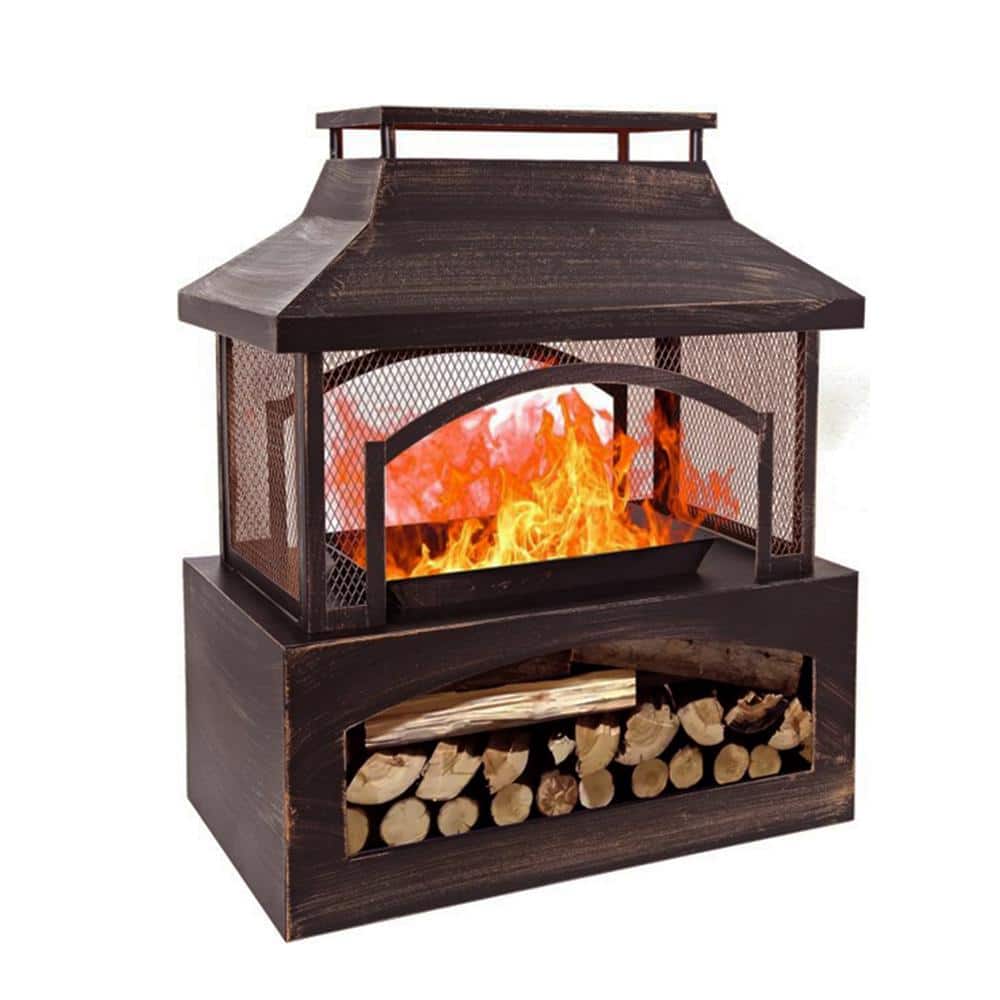 Bestier 37 in. Steel Outdoor Wood Burning Fireplace with