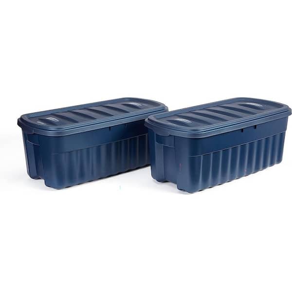 Roughneck️ Durable Stackable 50 Gal Storage Totes, Dark Indigo Metallic, 2-Pack