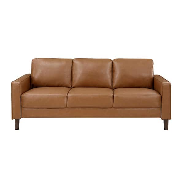 Homelegance Apollo 77 in. W Straight Arm Faux Leather Rectangle Sofa in. Brown