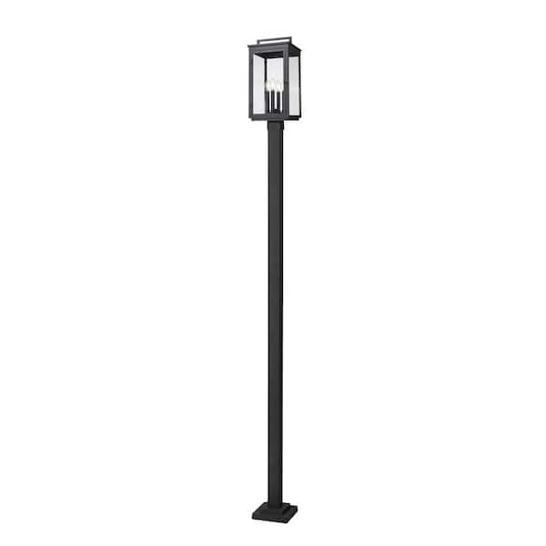 Hartwell 115.25 in. 4 light Sand Black Aluminum Hardwired Outdoor Marine Grade Post Light Set with No Bulb Included
