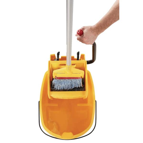 Rubbermaid WaveBrake Combo Moppwagen – Mit Seitenpresse, 33 L Eimer, 4 Rollen, Gelb, Für Gewerbliche Reinigung