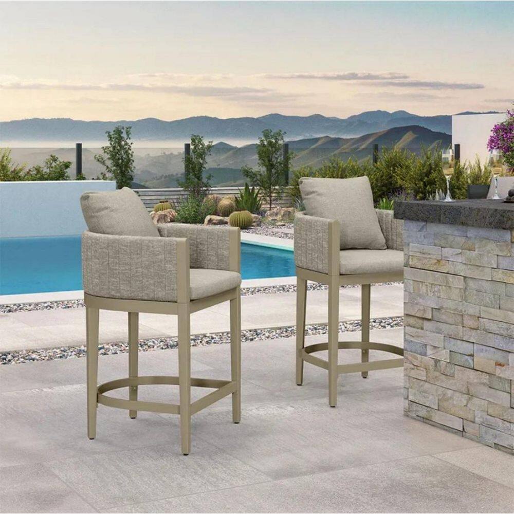 Aluminum Counter Height Outdoor Bar Stool Olefin Weaving Oval Leg with Backrest and Cushion, Khaki(2-Pack) price history on PriceWatchPro