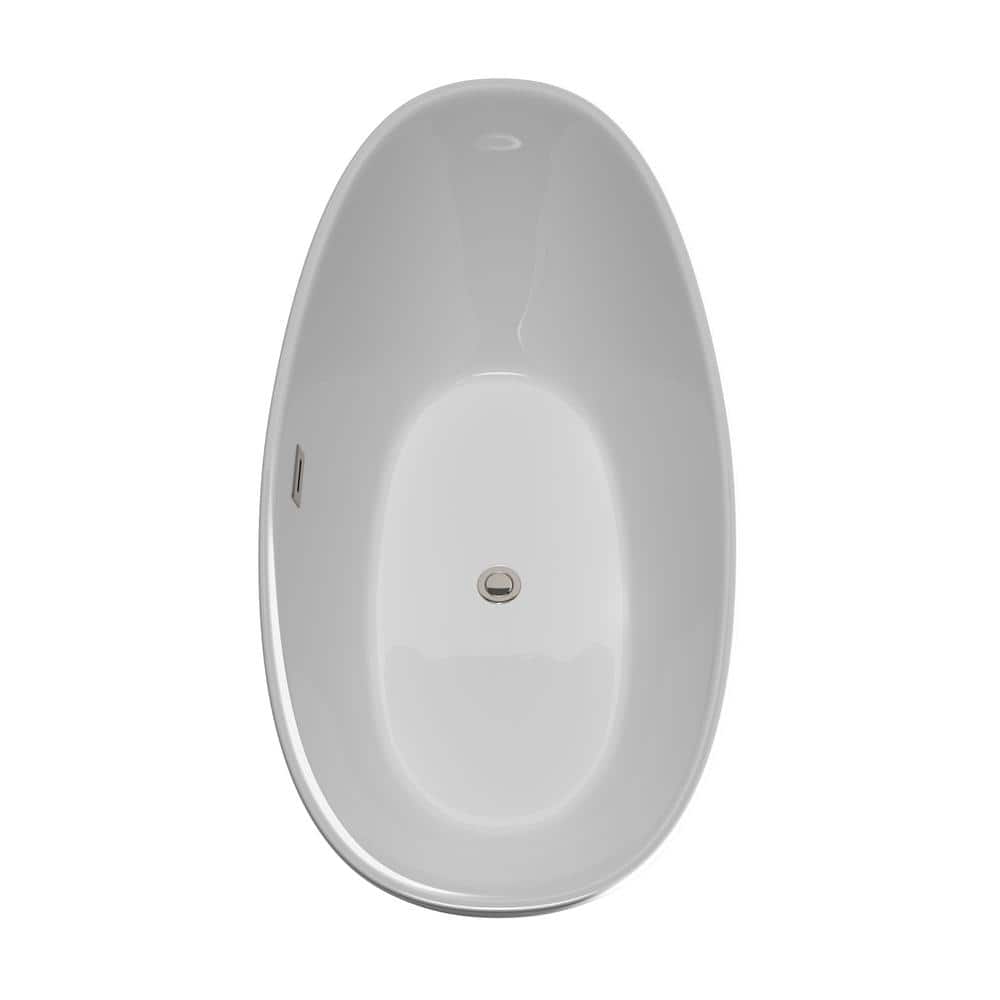 Dorrit 66" White Acrylic Freestanding Soaking Bathtub with Brushed Nickel Trim