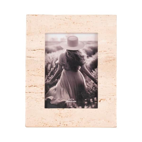 5 in. x 7 in. Ivory/Tan Stone Rectangle Travertine Photo Frame