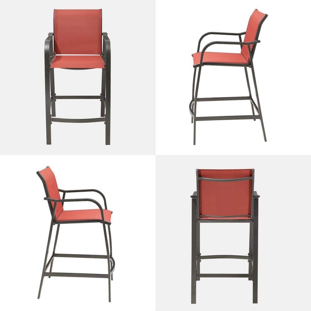 Pellebant Orange Textilene Aluminum Outdoor Counter Height Bar Stools, Set of 2
