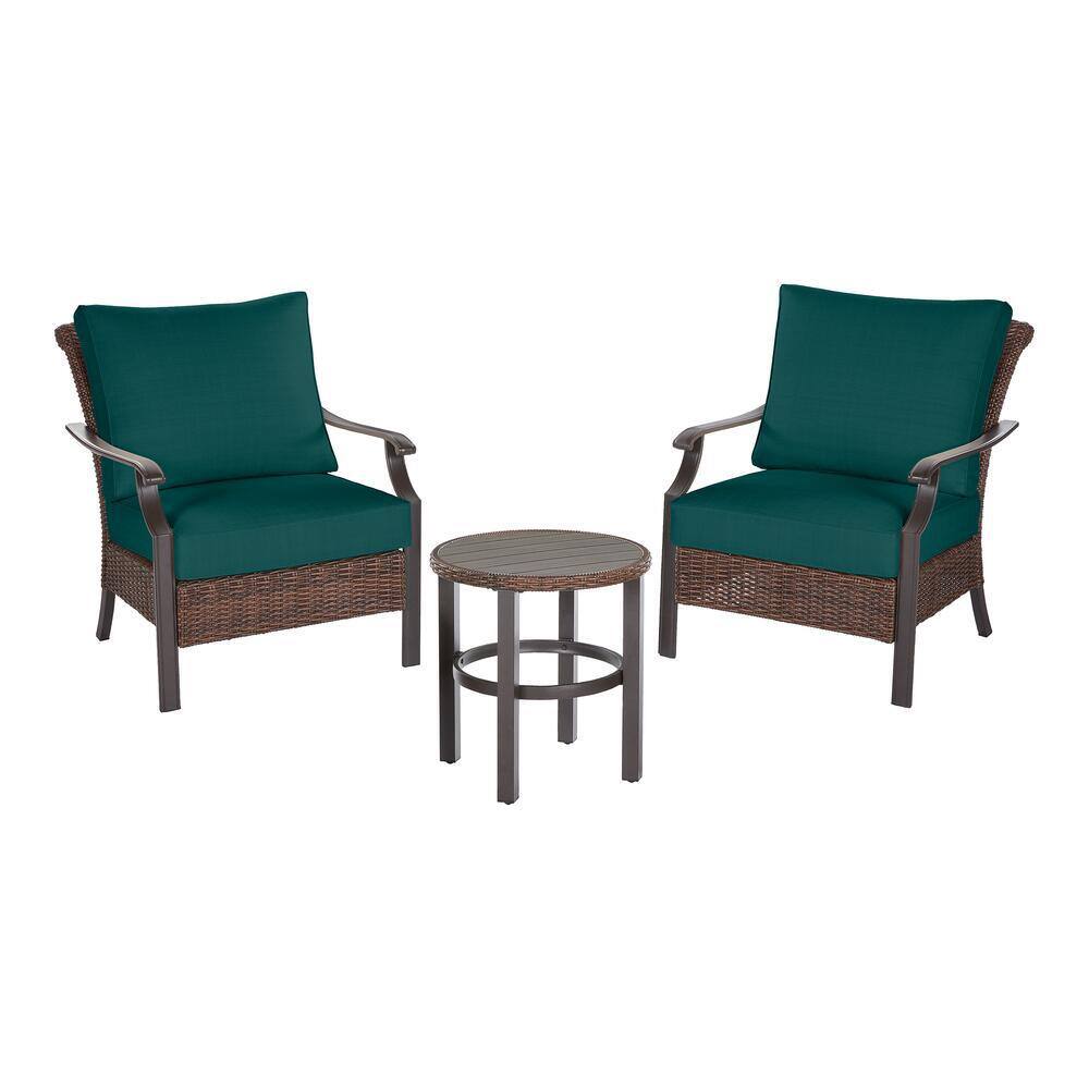 Hampton Bay Harper Creek 3-Piece Brown Steel Outdoor Patio Chair Set with CushionGuard Malachite Green Cushions 545.0130- Ma Sansujyuku sansujyuku.com
