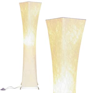 Harmony 54 in. Farmhouse 2-Light LED Energy Efficient Floor Lamp with White Fabric Square Shade