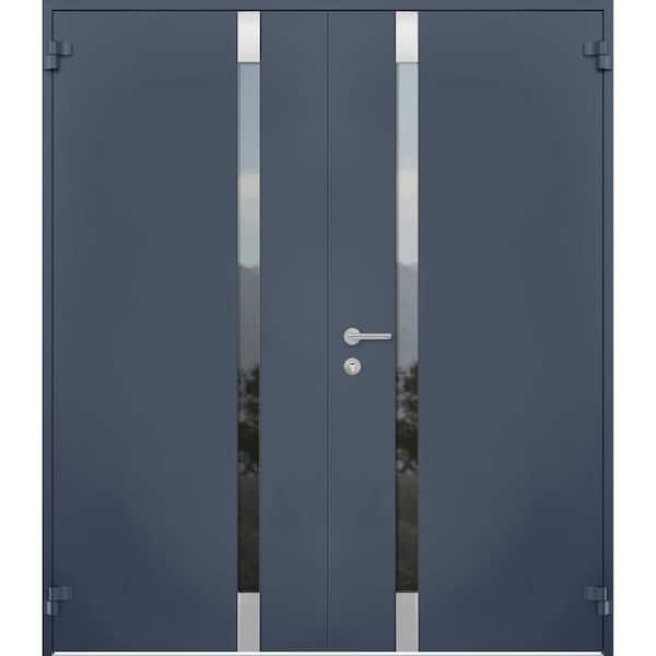 VDOMDOORS 6777 72 in. x 80 in. Left Hand/Outswing Tinted Glass Gray Graphite Steel Prehung Front Door with Hardware