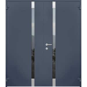 6777 72 in. x 80 in. Right-Hand/Outswing Tinted Glass Gray Graphite Steel Prehung Front Door with Hardware