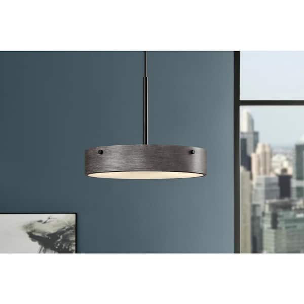 Home Decorators Collection Huntmoor 60-Watt 4-Light Matte Black Minimalist Pendant Light with Etched White Diffuser and No Bulbs Included