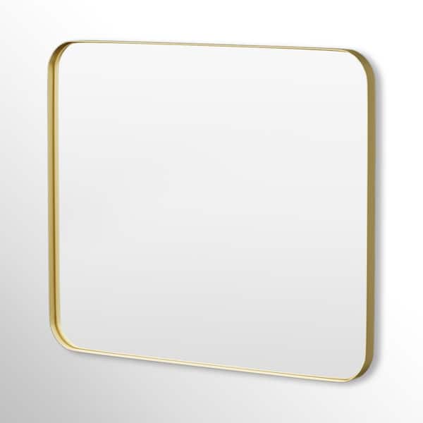 36 in. W x 30 in. H Rectangular Framed Tempered Glass Wall-Mounted Bathroom Vanity Mirror in Gold