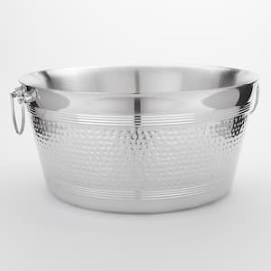 TUB 7.25 gal. . SILVER MIRROR & HAMMERED STAINLESS STEEL BEVERAGE TUB with SWING HANDLES