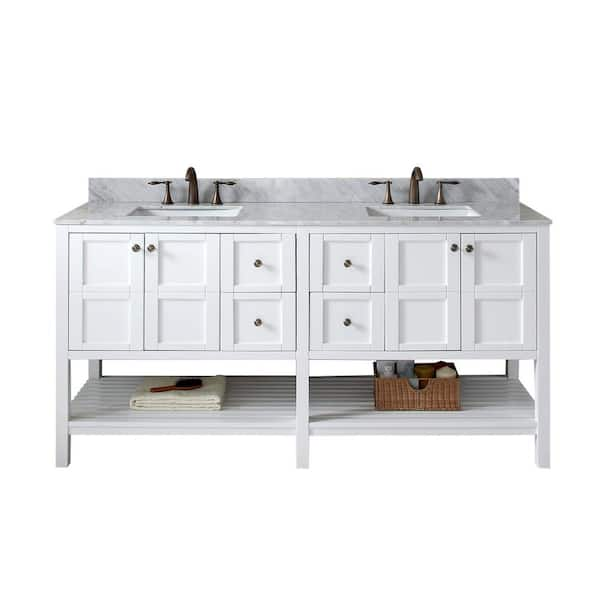 Virtu USA Winterfell 72 in. W Bath Vanity in White with Marble Vanity Top in White with Square Basin