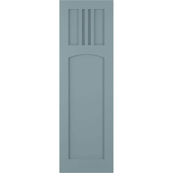 Ekena Millwork 12 in. x 30 in. PVC True Fit San Miguel Mission Style Fixed Mount Flat Panel Shutters Pair in Peaceful Blue