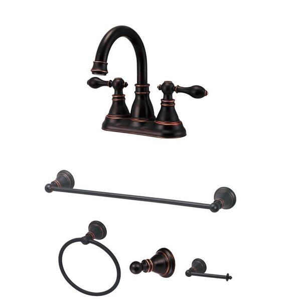 Kingston Brass Traditional 4 in. Centerset 2-Handle High-Arc Bathroom Faucet and Bathroom Accessory Set in Oil Rubbed Bronze