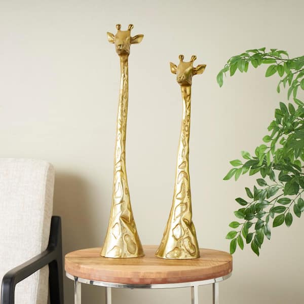 Litton Lane Gold Aluminum Metal Giraffe Sculpture (Set of 2)