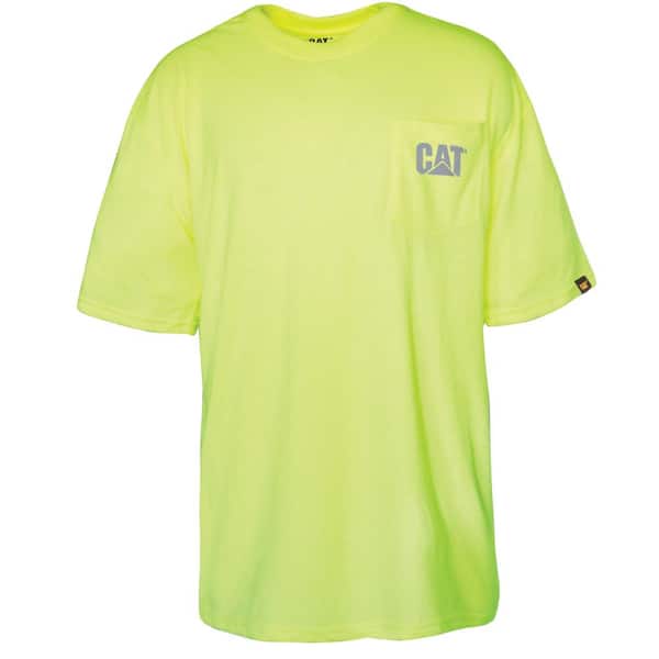 Caterpillar Hi-Vis Trademark Men's Medium Yellow Polyester Jersey Short Sleeve Pocket T-Shirt