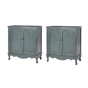 Elpenor Blue 34 in. H 2-Door Accent Cabinet with Sloid Wood Legs Set of 2