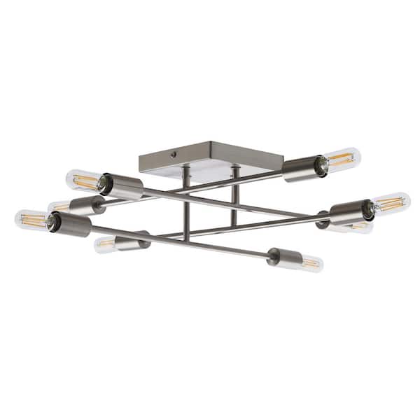 Bromi Design Halton 19.5 in. x 19.5 in. x 4.75 in. H 8-Light Stainless Steel Flush Mount Ceiling Fixture with Bulbs