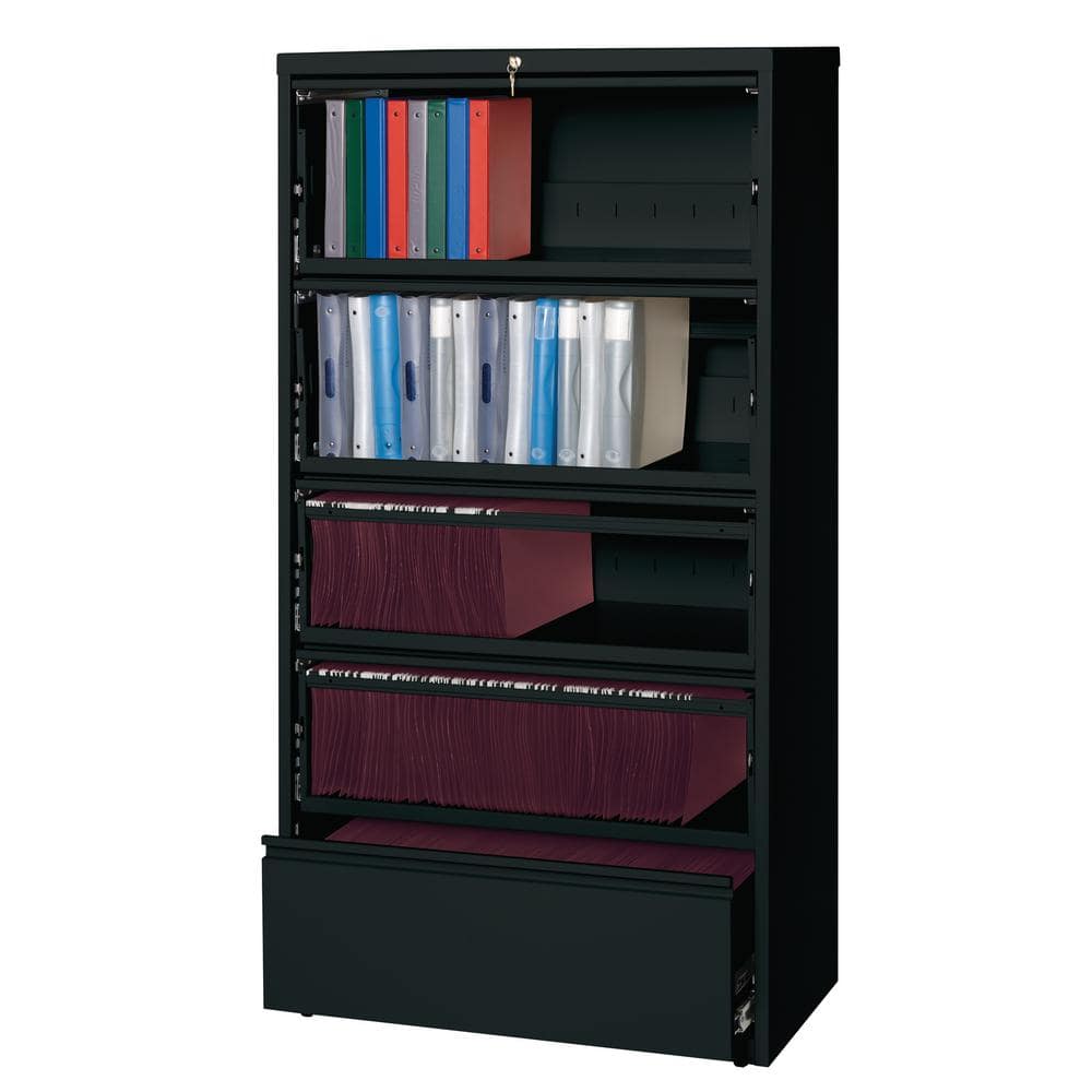 Black Steel 5-Drawer Lockable Fire Resistant Lateral Filing Cabinet