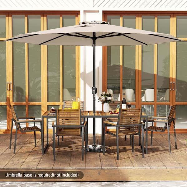 12 ft. Metal Market Patio Umbrella with Crank Handle 8-Sturdy Ribs in Beige