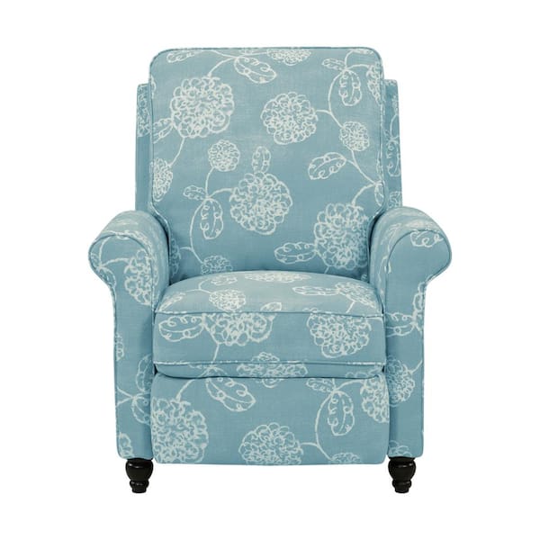 ProLounger Woven Sky Blue and Creamy White Floral Fabric Push Back