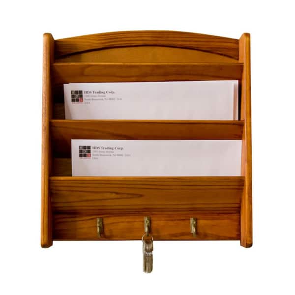 Home Basics Pine Letter Rack with Key Hooks