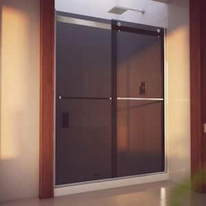 Essence-H 56 in. to 60 in. W x 76 in. H Sliding Semi-Frameless Shower Door in Brushed Nickel with Tinted Glass