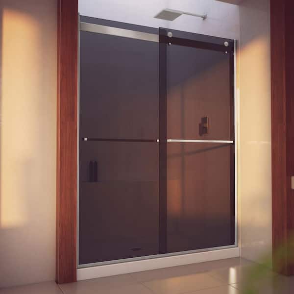 DreamLine Essence-H 56 in. to 60 in. W x 76 in. H Sliding Semi-Frameless Shower Door in Brushed Nickel with Tinted Glass
