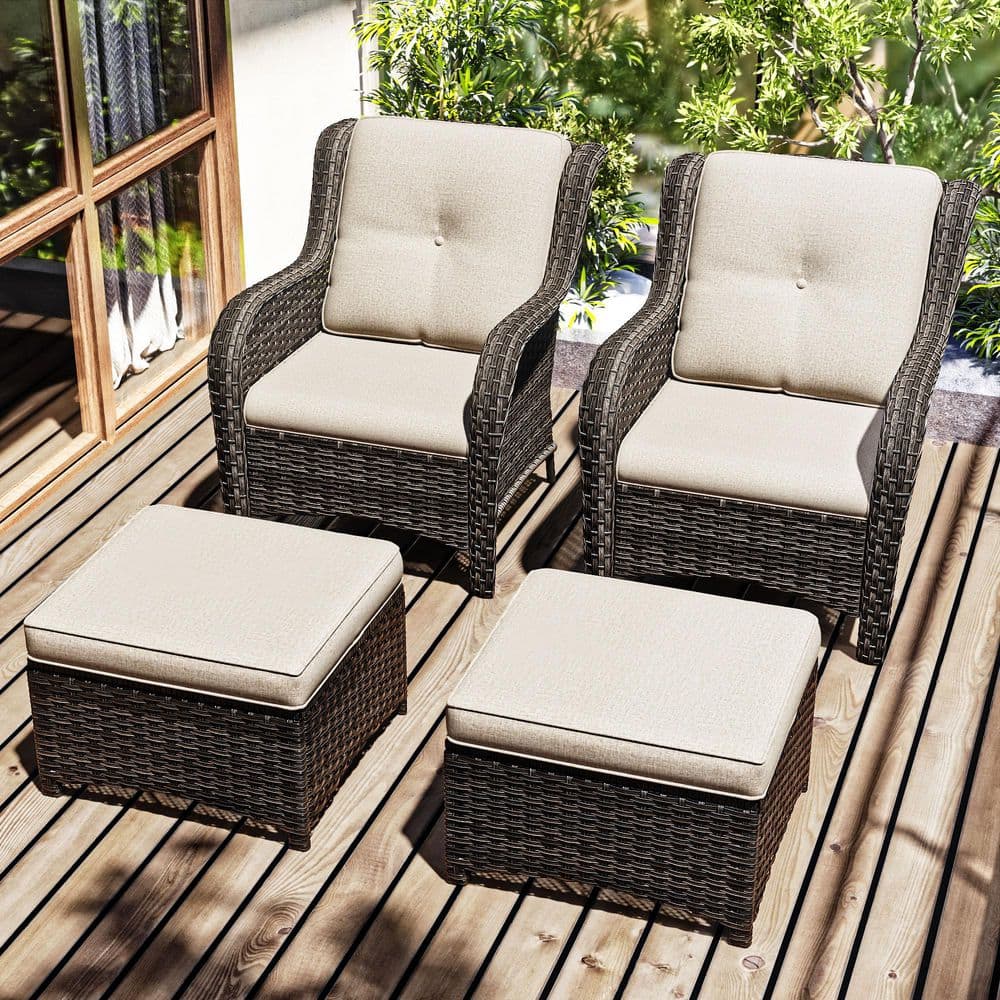 4-Piece Wicker Outdoor Patio Conversation Set with Beige Cushions and Ottoman price history on PriceWatchPro