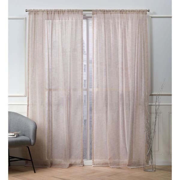 NICOLE MILLER NEW YORK Belfry Blush Solid Sheer Rod Pocket Curtain, 50 in. W x 96 in. L (Set of 2)