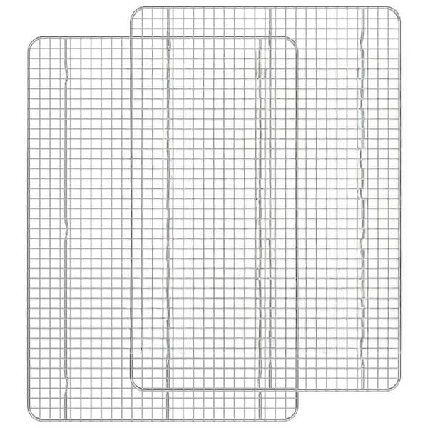 Silver Stainless Steel Cooling Racks for Cooking and Baking Tight-Wire Fits Half Sheet Pan, Roasting Grilling Set of 2