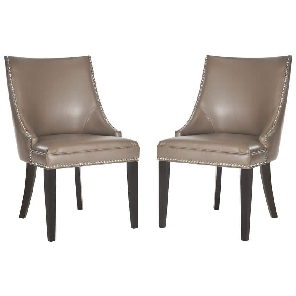 Espresso Birchwood Parsons Side Chair in Clay with Silver Nailhead Trim