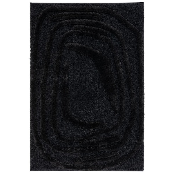 Hi-Lo Shag 2 ft. x 3 ft. Black Swirl High-Low Area Rug